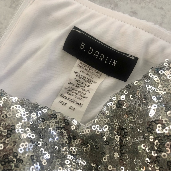 🌼 B. Darlin High Low Strapless Sparkle Dress, White 3/4 - Picture 3 of 8